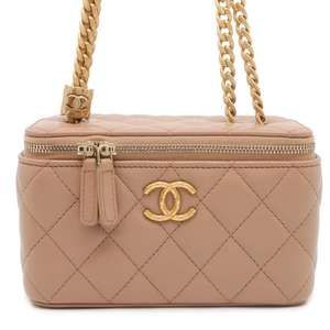 CHANEL Chain Bag Vanity Case Coco Mark Matelasse Lambskin Bag